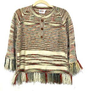 Vtg Boho Southwestern Poncho Women Large Sweater Fringe Tribal Country Aztec 80s